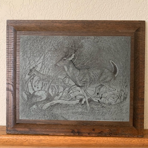 Framed Deer Etching Art - Picture 3 of 8